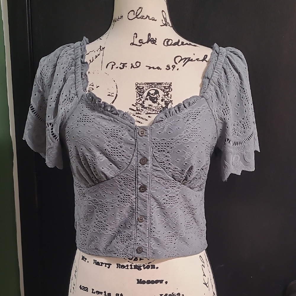 URBAN Romantics Sage Green Eyelet Button-Up Blouse